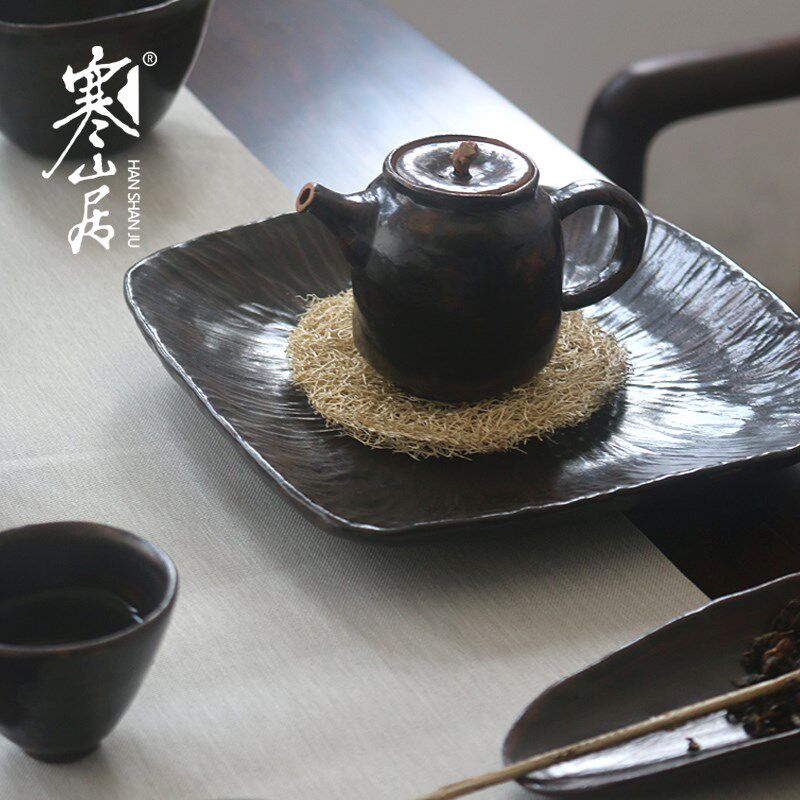 寒山居岩陶盘子手工柴烧干泡盘陶瓷壶承茶具壶垫古朴餐盘日式菜盘