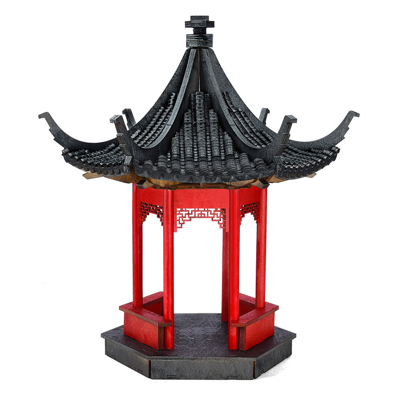 DIY沙盘模型材料 木板椴木层板木片条包四角仿古中式T庭院古亭16c