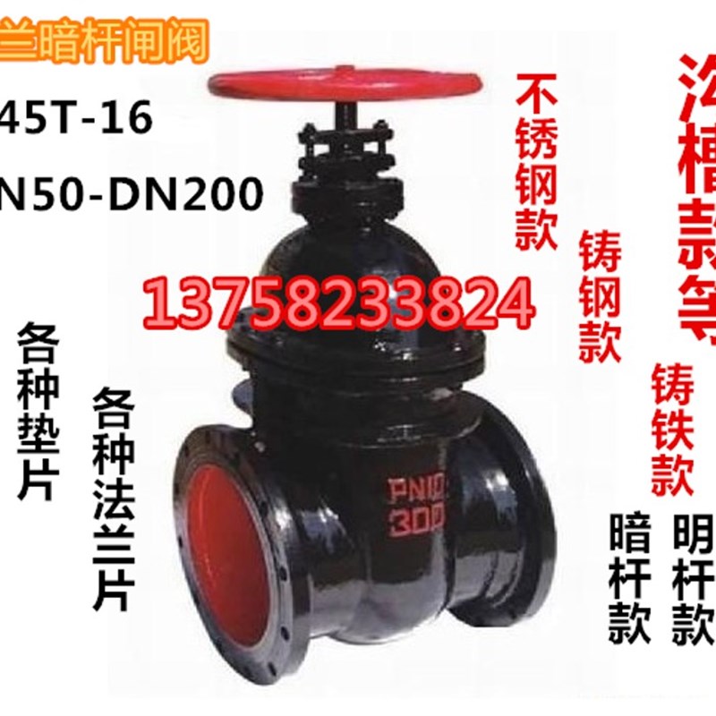 法兰闸阀 法兰暗杠闸阀 Z45T-16 铸铁法兰闸阀DN50-DN200黑色蓝色
