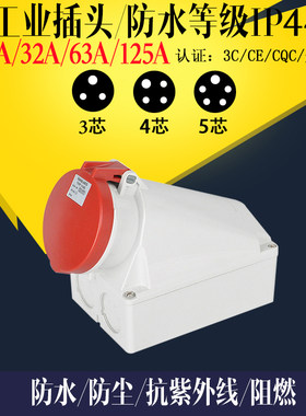 工业插座 插头连接器三四五芯 16A32A63A 防水明装插座母头 IP44
