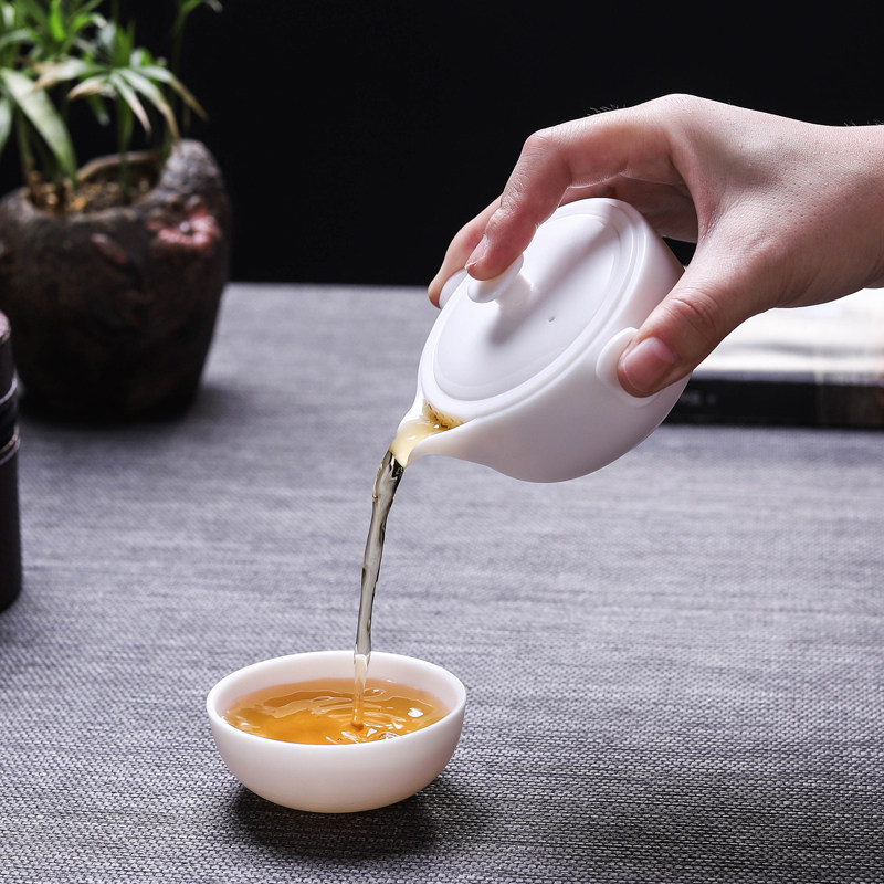 古岳德化羊脂玉白瓷便携旅行茶具家用轻奢茶壶套装随身户外快客杯