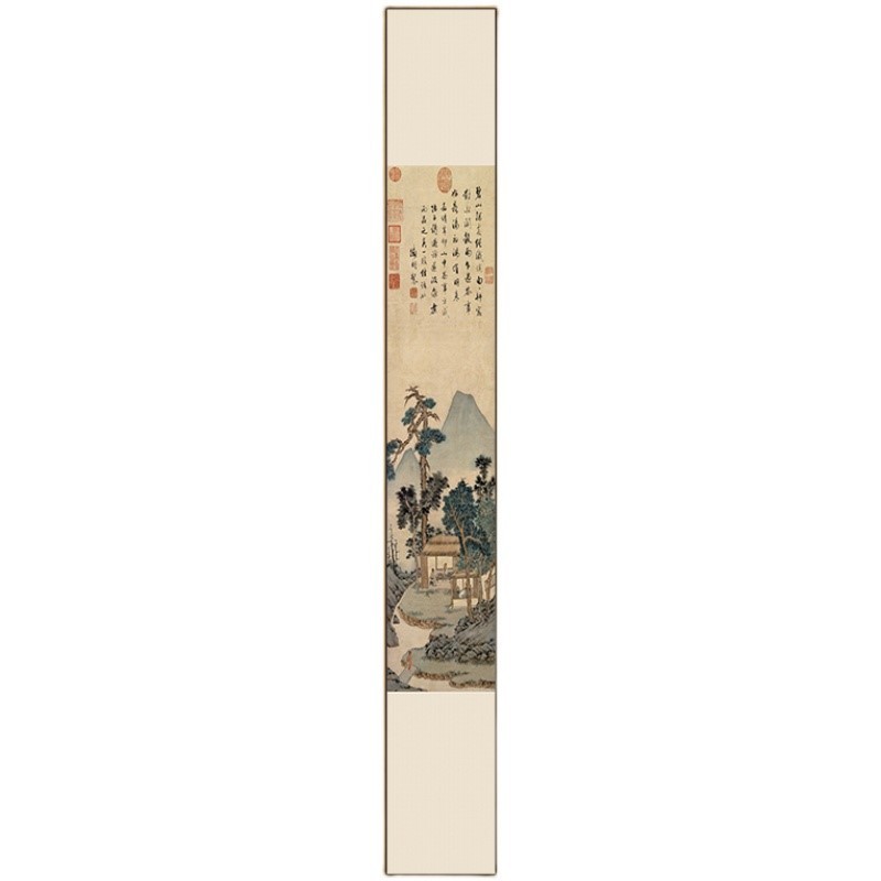 新中式装饰画过道楼梯挂画玄关茶室背景墙壁画竖幅细长条走廊定做