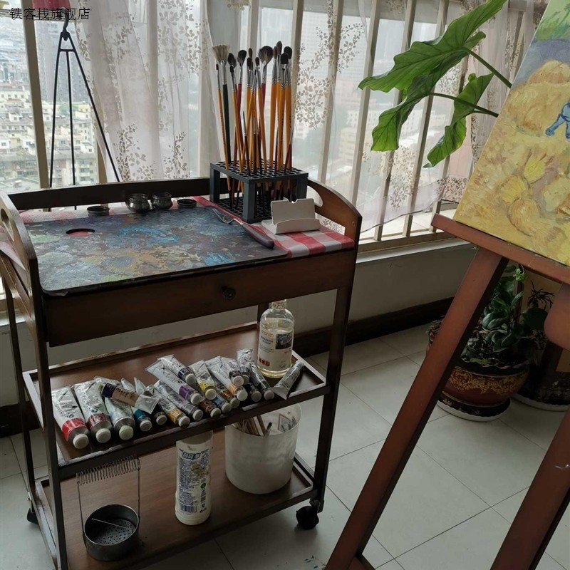新款材收纳柜画室颜料置物架落地美术室画车油画调色工具车小推车