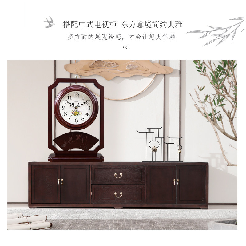 艺森中式复古双面座钟客厅家用静音中国风台钟表桌面坐钟摆件时钟