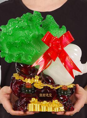 招财进宝玉白菜摆件百财招财客厅酒柜办公室摆设乔迁新居开业礼物