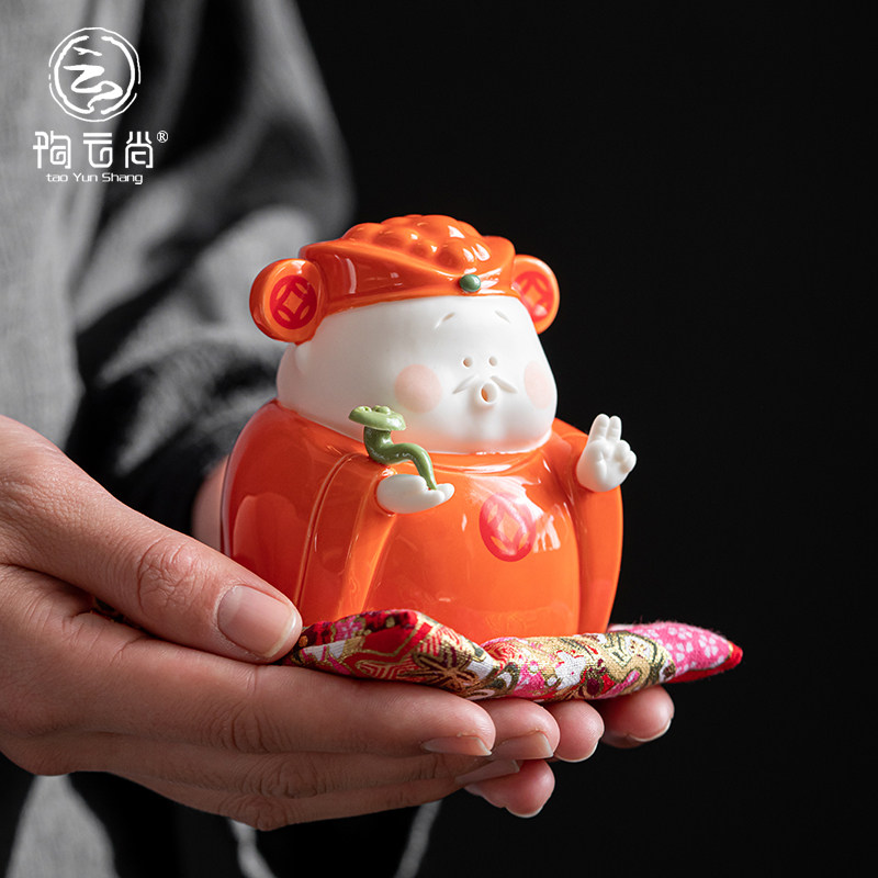新中式创意招财财神陶瓷摆件家居饰品喜庆可爱桌面工艺品开业送礼