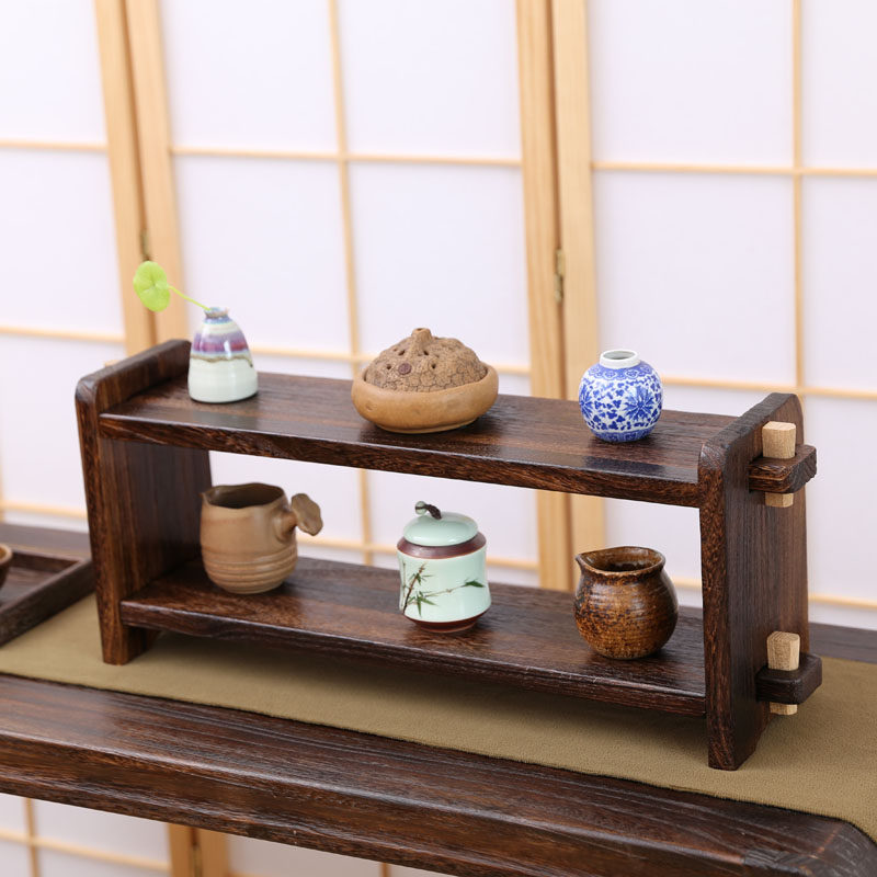 日式实木小号博古架多宝阁 多层盆景展示架 茶壶茶具收纳置物架