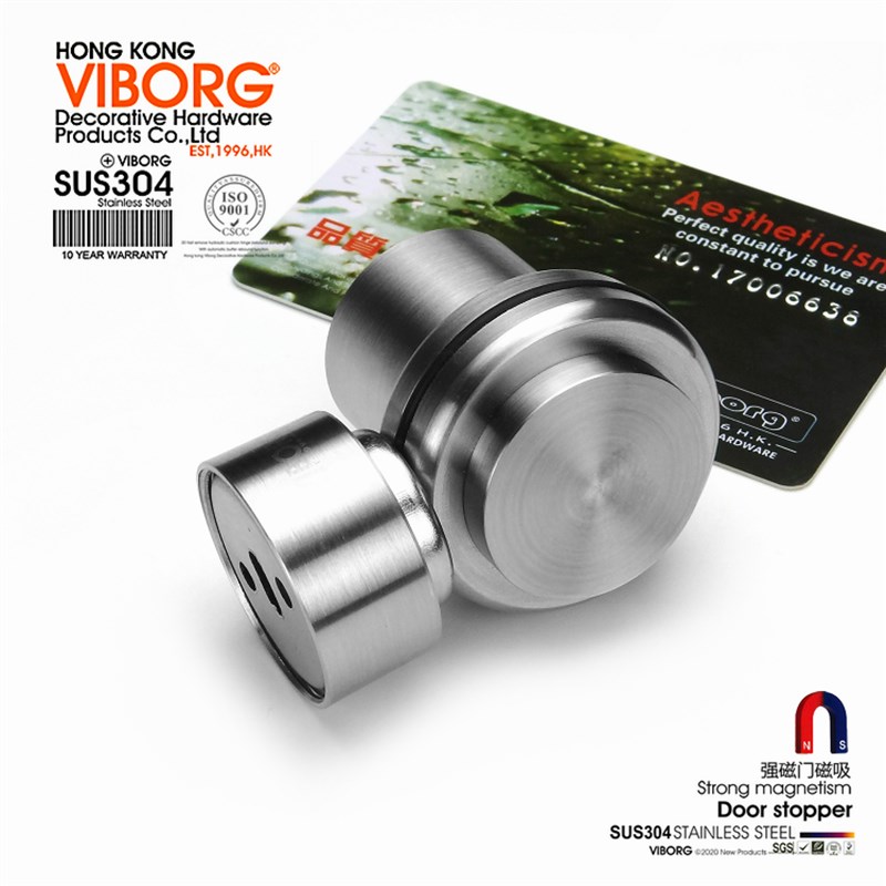VIBORG域堡重型实木门吸 强磁门吸304不锈钢制 地装门碰圈磁力