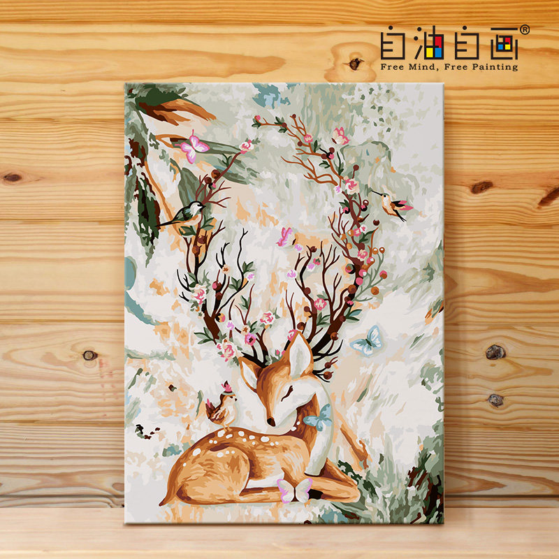 自油自画 diy数字油画 客厅卧室动物欧式古典手绘装饰画 渐入梦境