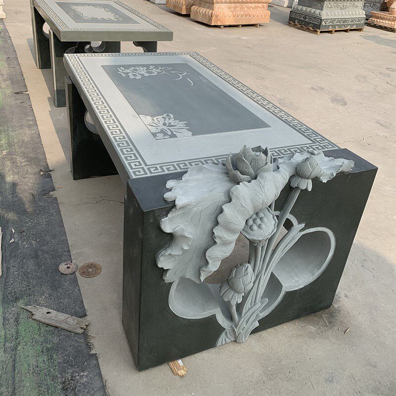 民宿家用庭院中式装饰荷花茶台长方形大号石雕茶桌办公室石桌茶桌