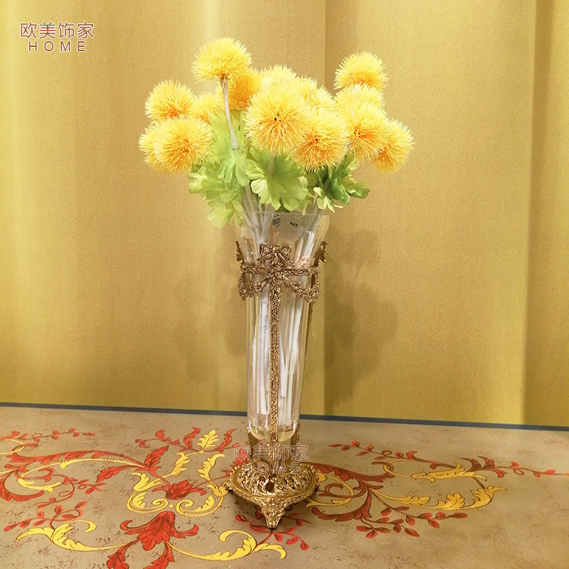 欧式美式水晶玻璃镶铜小花插花瓶家居饰品装饰摆件客厅奢华花器