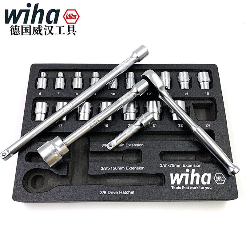 德国wiha威汉棘轮套筒扳手套装进口3/8中飞汽修扳手工具组合44708