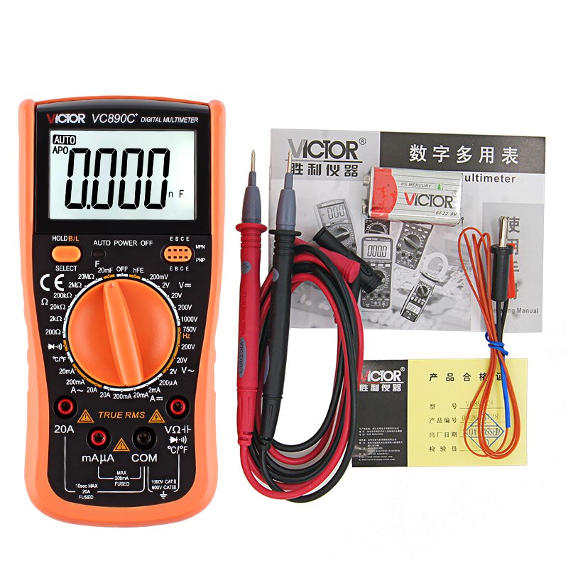 包邮胜利正品VC890C+智能防烧数字万用表 高精度便携多用表带测温