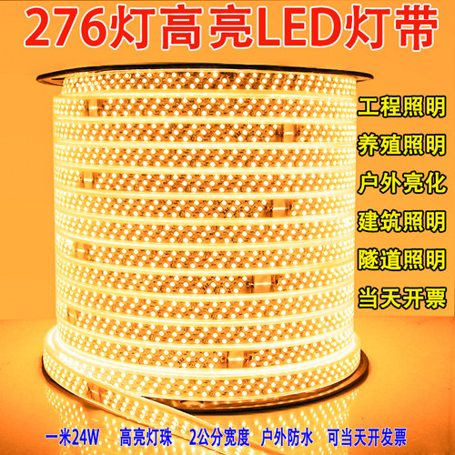 灯带led超亮户外防水软灯条亮化工程220V白光养殖照明暖光线条灯