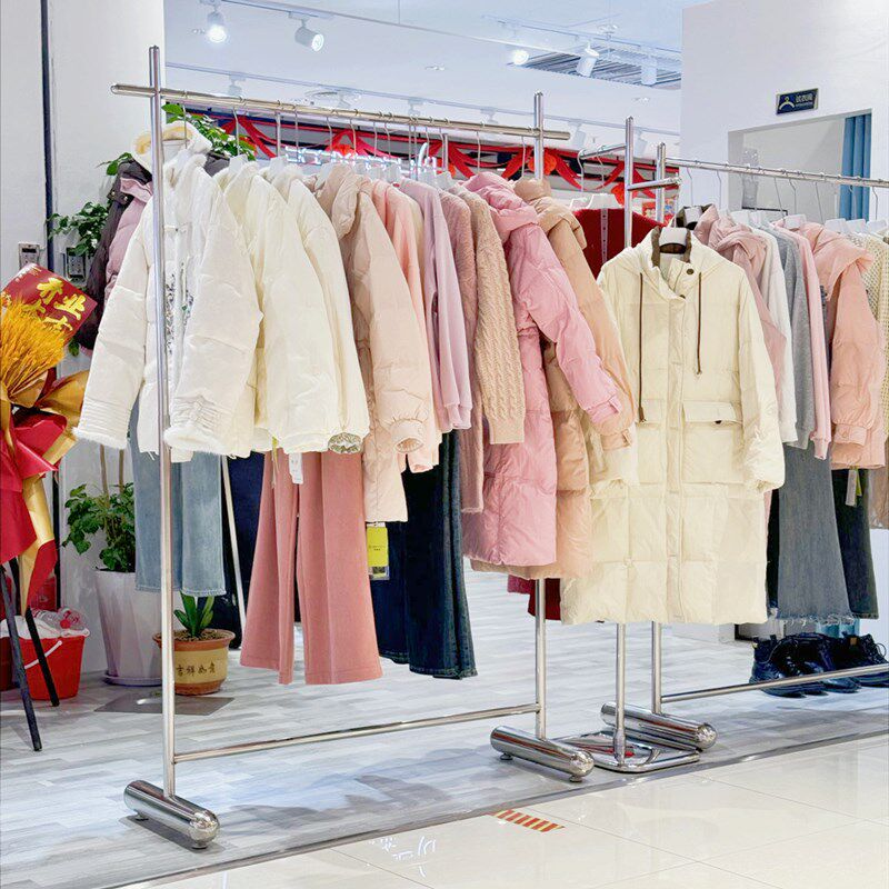 不锈钢服装展示架落地式挂衣杆陈列架简约设计高低可升降衣服架子