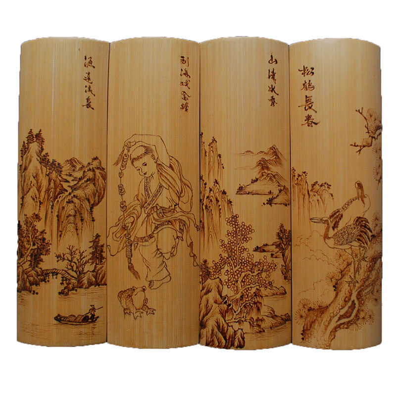 文玩壁饰【楠竹竹片烙画】 花鸟人物山水画集 臂搁镇纸手把件