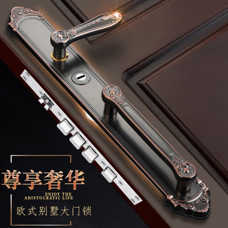 顾乐别墅专用大门锁双拉门执手实木门欧式不锈钢面板防盗门装甲锁