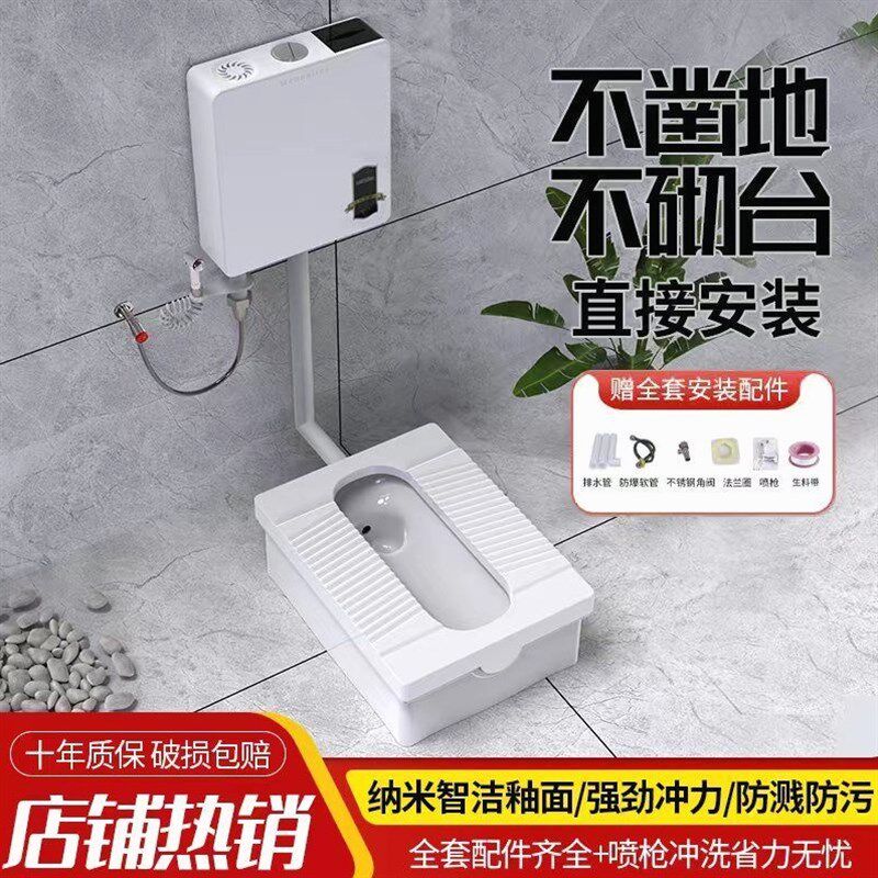 家用陶瓷厕所免砌台免挖坑防臭蹲坑冲水箱套装蹲的卫生间