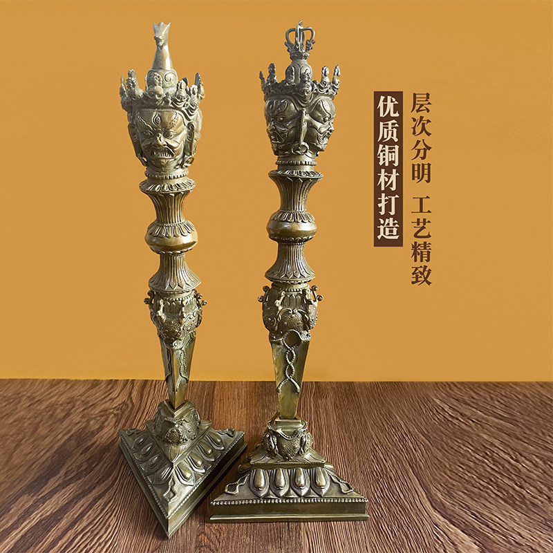 黄铜大号三面马头明王金刚橛普巴杵金刚杵藏族法器用品收藏礼品