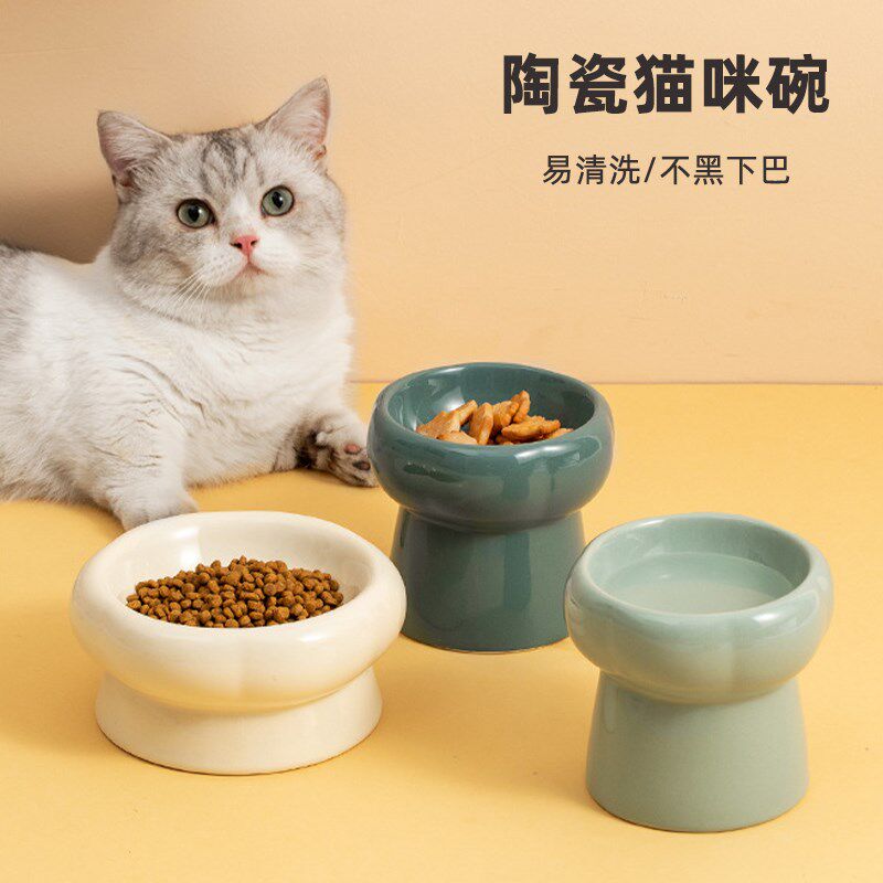 陶瓷猫碗猫咪矮脚花瓣碗食盆高脚护颈粮碗水碗零食罐头碗宠物用品图片