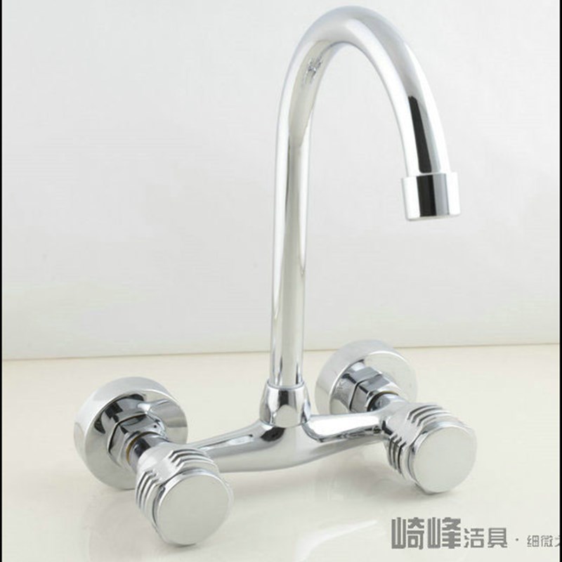 全铜双把水槽洗菜盆厨房洗衣池入墙式冷热双控水龙头冷热混水阀