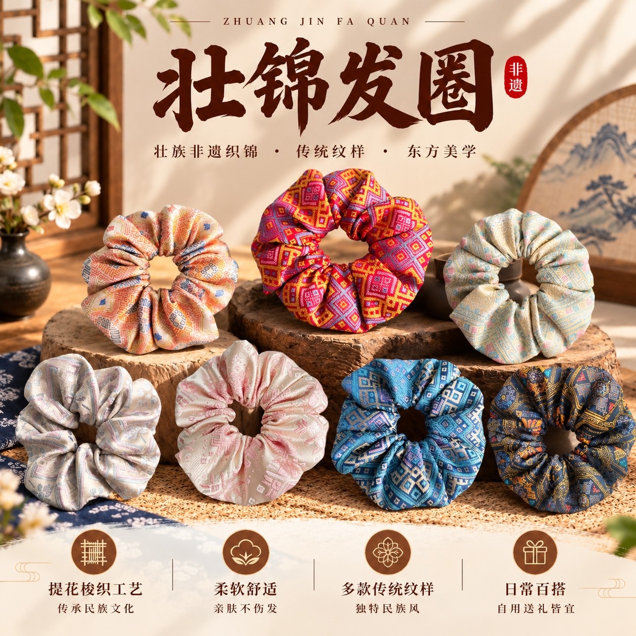 广西壮锦发圈壮锦大肠发圈百搭新中式国风发圈手工特色送礼礼物