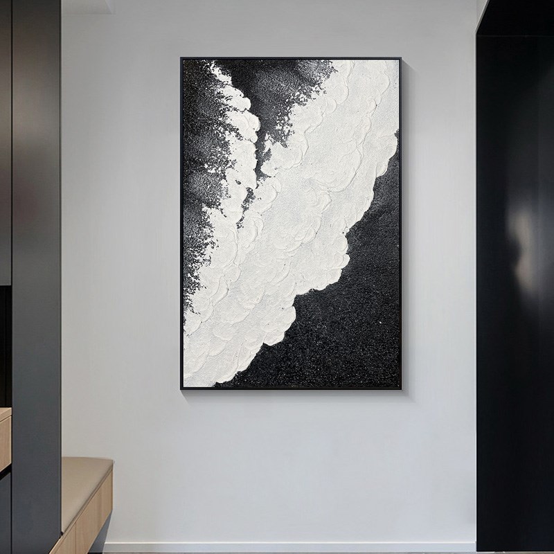 手绘油画立体抽象黑白橙装饰画玄关过道背景墙肌理画客厅挂画简约