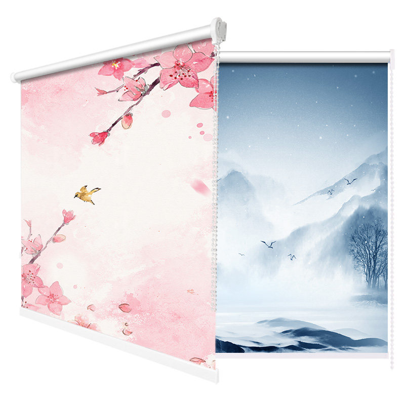 简易小窗帘短款半帘新中式中式卧室客厅卫生间全遮光遮阳防晒隔热