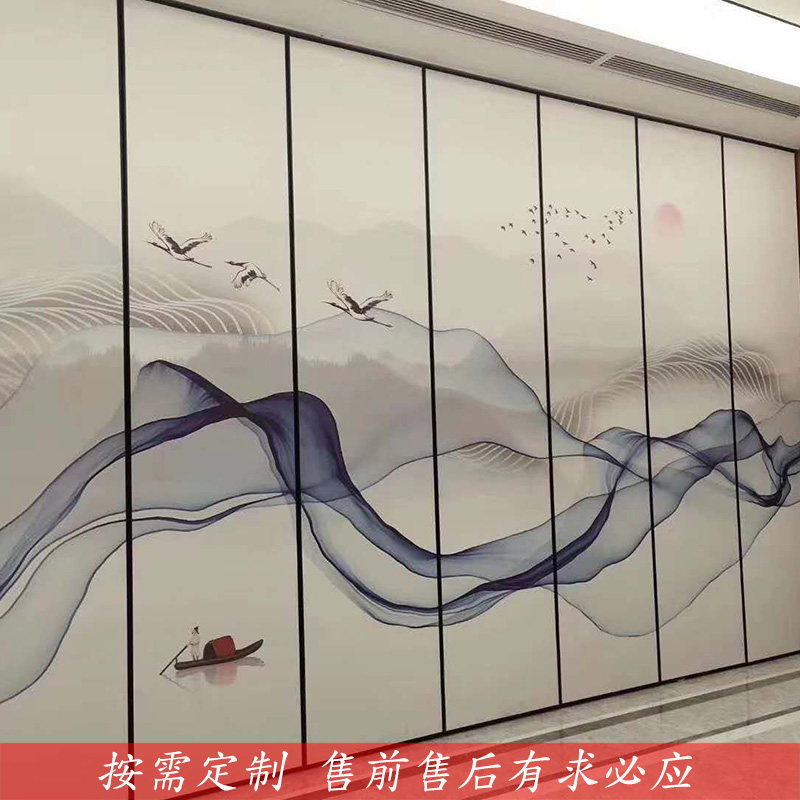 酒店超高活动吊轨隔断墙镜面会议室隔音隔间板式墙可移动推拉隔板