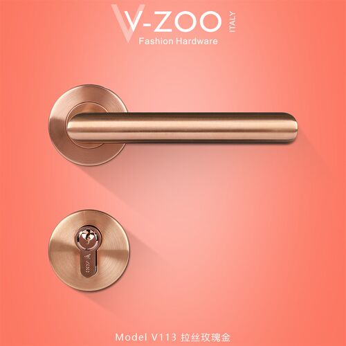 vzoo拉丝玫瑰金静音锁 304不锈钢房门拉手北欧简约室内卧室门把手