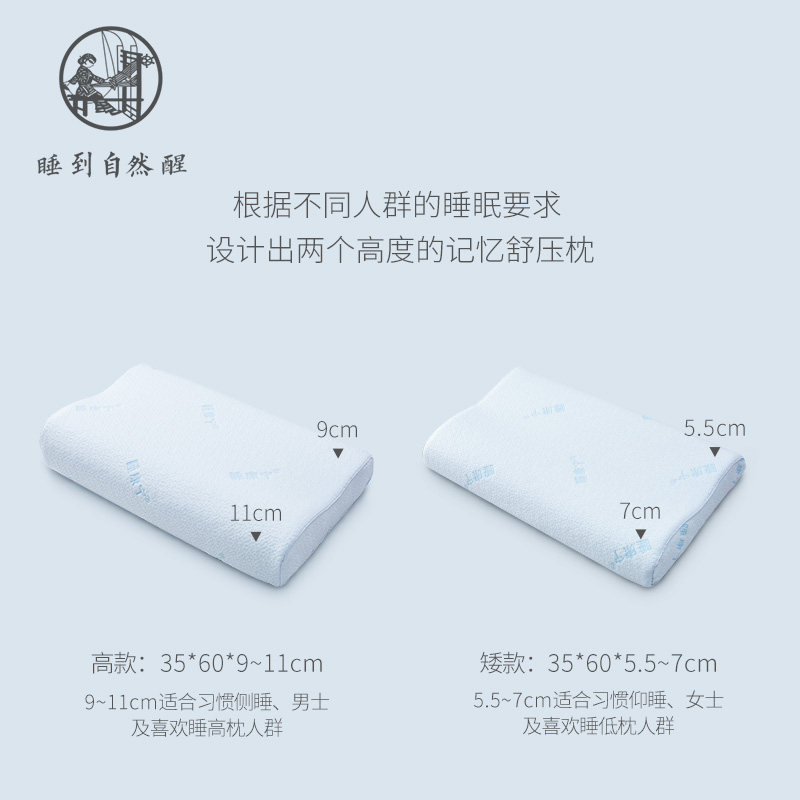 睡康宁记忆枕头单人枕芯成人助睡眠慢回弹太空棉家用护颈椎枕高矮