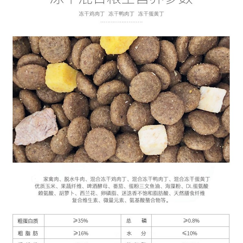 汉欧狗粮 高等鸡肉鸭肉蛋黄冻干混合粮幼犬成犬通大型狗粮5斤包邮