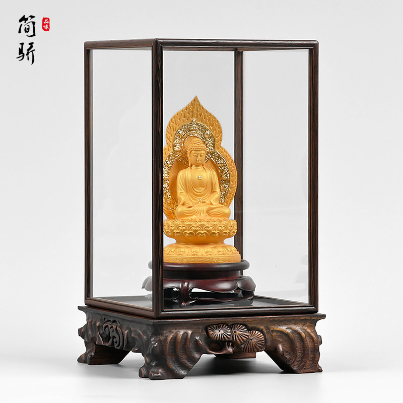 黑鸡翅木宝笼玻璃罩实木底座可挖槽奇石头佛像摆件防尘展示罩定制