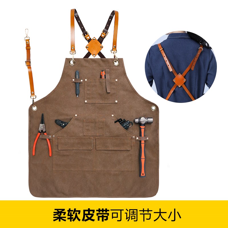 美式厚帆布双肩背带围裙园艺师维修工多口袋男士工作服订制印logo