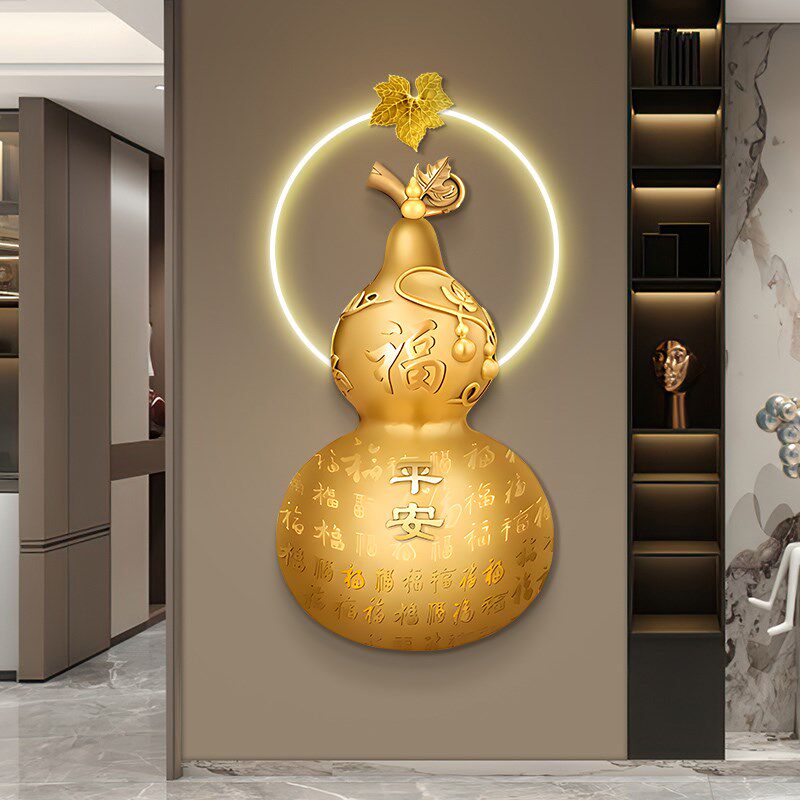 新中式玄关发光装饰画百福图葫芦进门正对墙挂画九鱼图LED灯壁画