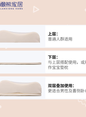 懒熊特拉蕾工艺天然乳胶枕头 男女通用贴合颈椎可调节高低乳胶枕