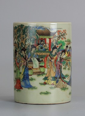 仿清同治瓷器古董古玩景德镇陶瓷粉彩人物金陵十二钗笔筒家居摆饰