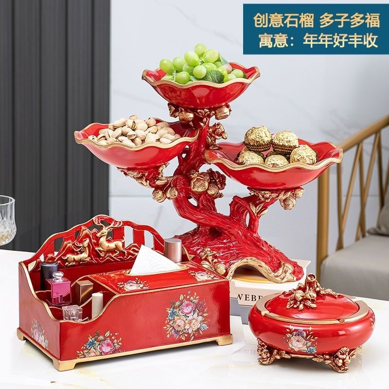 新品高档干果水果盘分格双层大号创意零食糖果盘客厅茶几装饰摆件