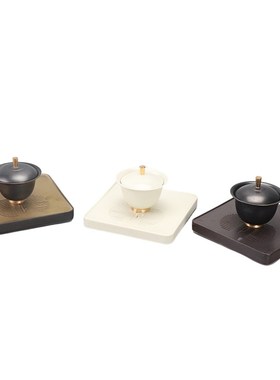新中式创意样板间陶瓷盖碗托盘茶具茶道茶室茶几客厅软装饰品摆件