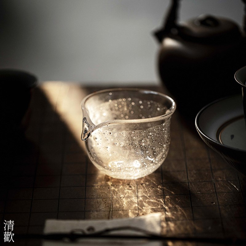 清欢丨饴山琉璃圆融公道杯 手工吹制气泡高硼硅茶海高档手工茶器