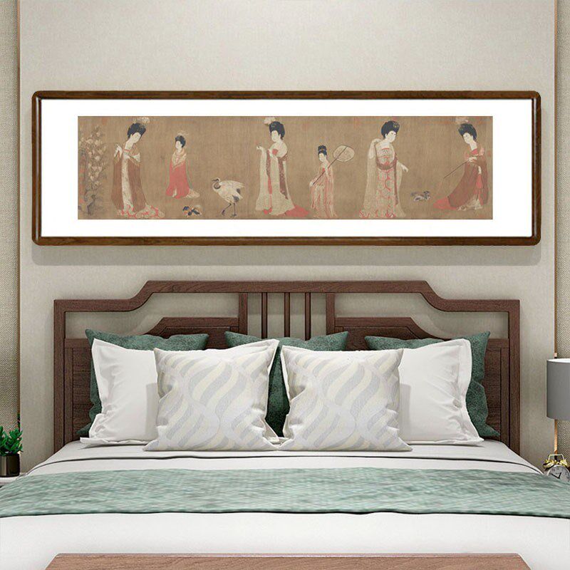 工笔人物画新中式客厅装饰画茶室酒楼卧室带框挂画周昉簪花仕女图