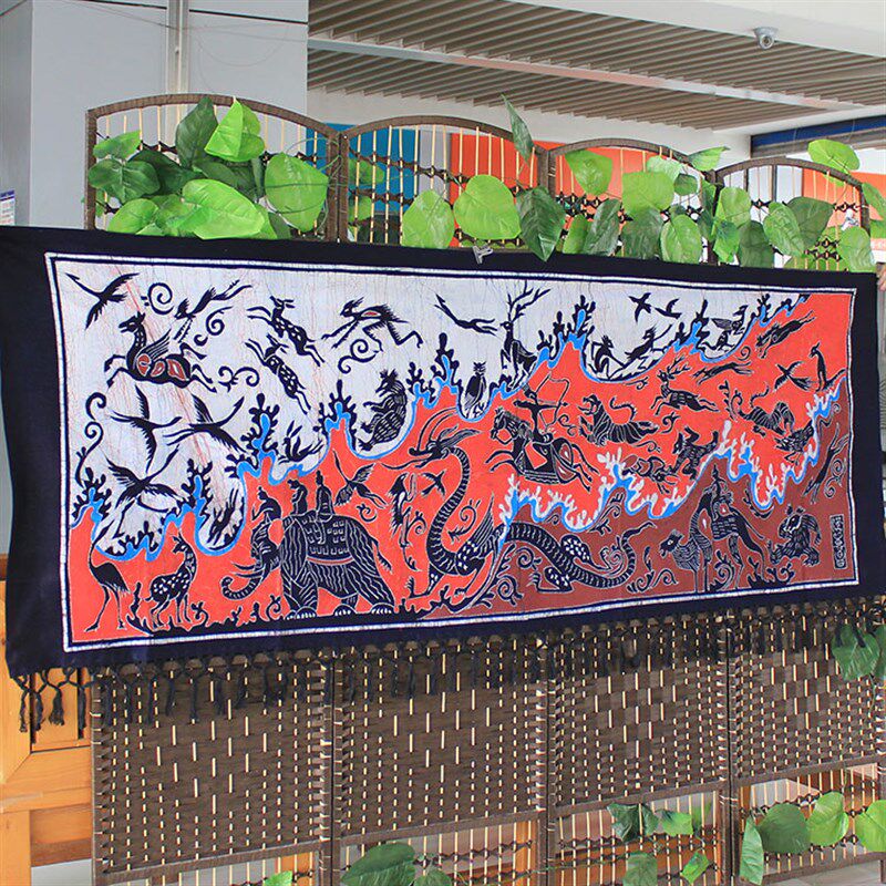 民族工艺品蜡染画纯手工大气布艺挂画客厅会议室装饰背景画汉兽图