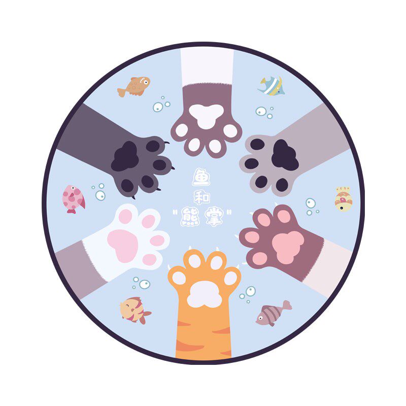 客厅卡通萌猫卧室地面装饰圆形地板瓷砖地砖贴纸防水耐磨自粘可爱