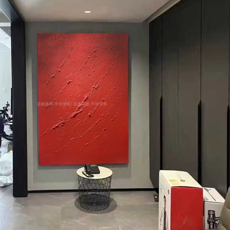 定制单幅红色抽象画手绘肌理画实A木无框画极简约现代装饰画落地