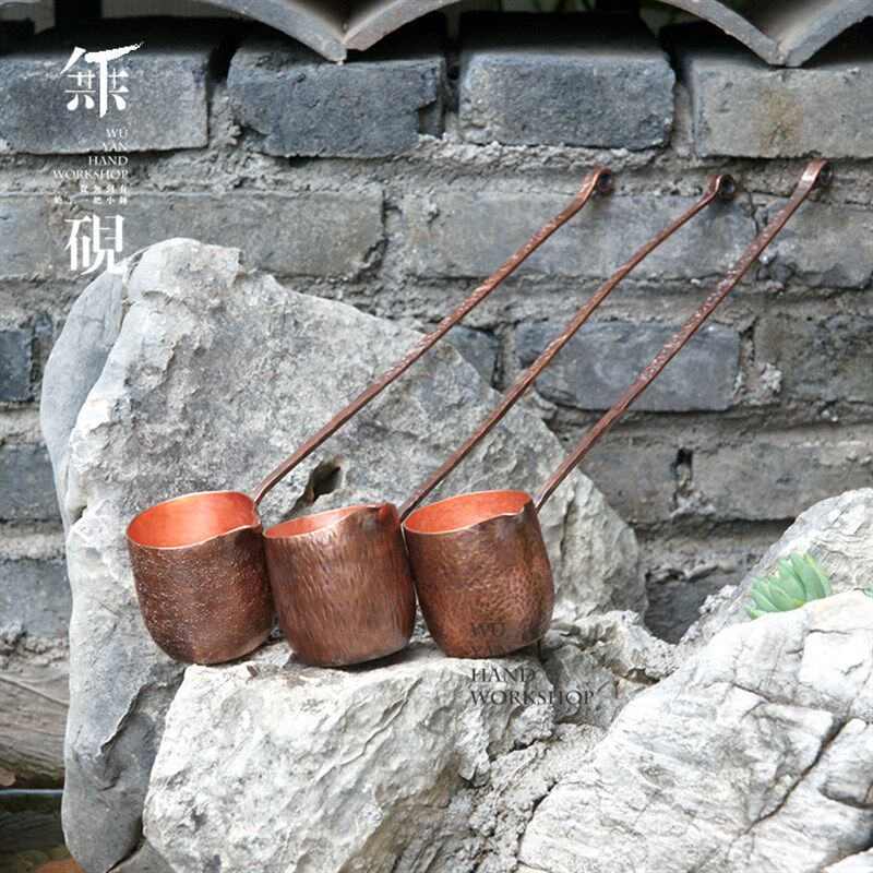 无砚纯手工日式紫铜水勺酒勺非竹酒提舀水瓢纯铜公道杯长柄分茶器