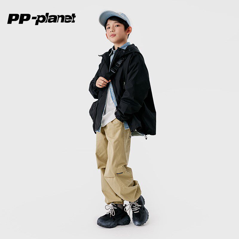 PP星球男童新户外休闲工装外套中大童上衣儿童秋款连帽夹克衫