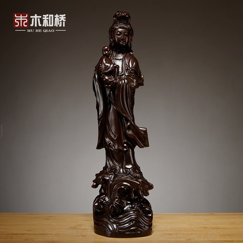 黑檀木雕观音佛像观世音菩萨摆件供奉家居办公客厅摆设装饰工艺品