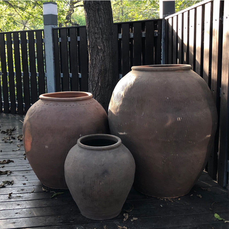 颜林仿古陶器组合花盆 大号陶缸景观装饰 底部无孔田园风格
