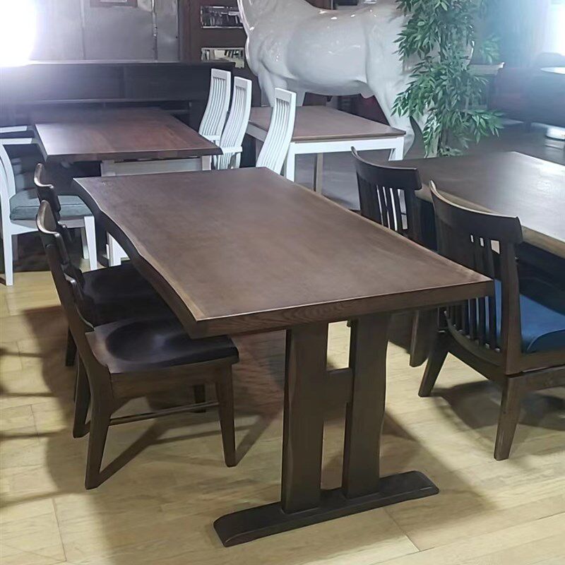 出口实木餐桌实木桌子复古做旧深色家用长方形办公桌日式餐桌组合
