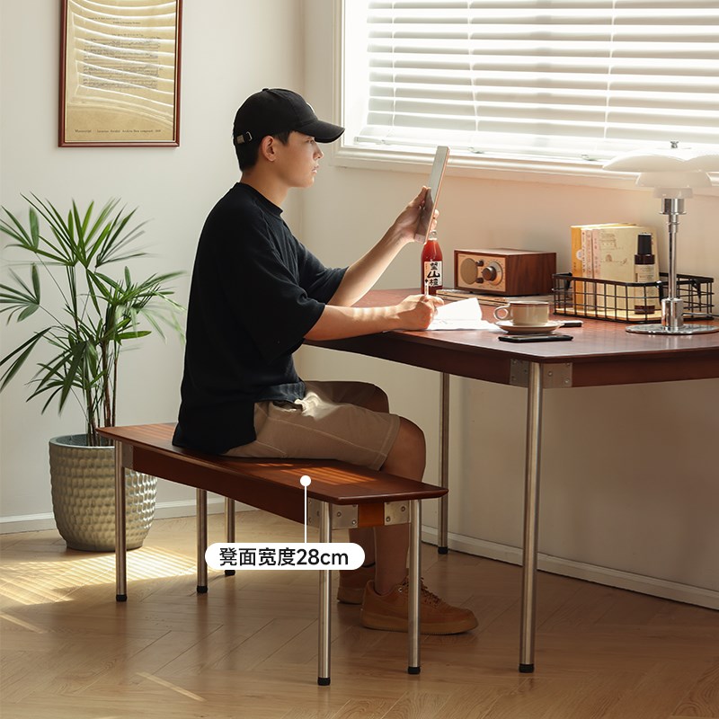 小万/北欧复古实木长凳小户型日式客厅玄关换鞋凳家用餐桌长条凳